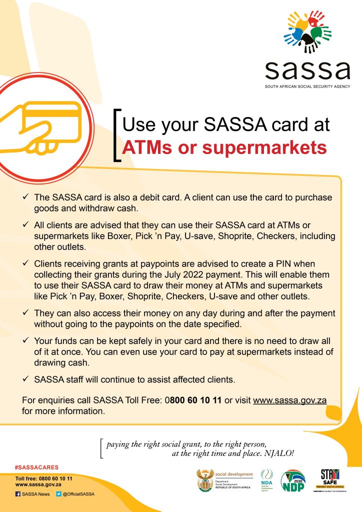 Use Your SASSA Card at ATMs or Supermarkets